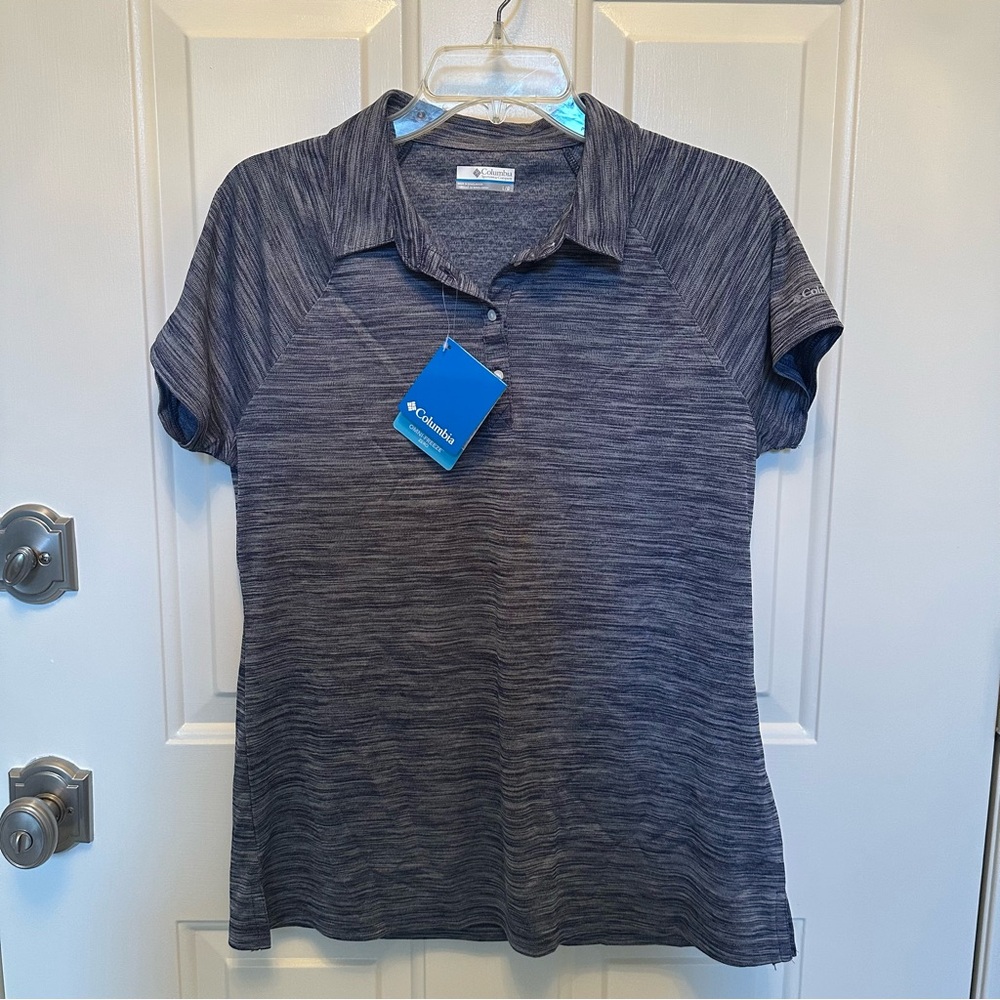 Women’s Columbia Gray Fitted Short Sleeve Polo, wicking, Size L